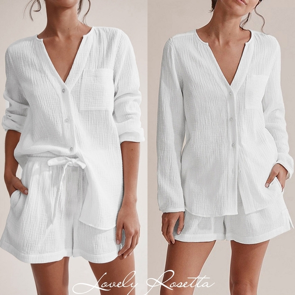 Ivory Versatile Notched Top and Shorts Set - Picture 5 of 7